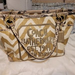 Coach zebra print raffia straw tote